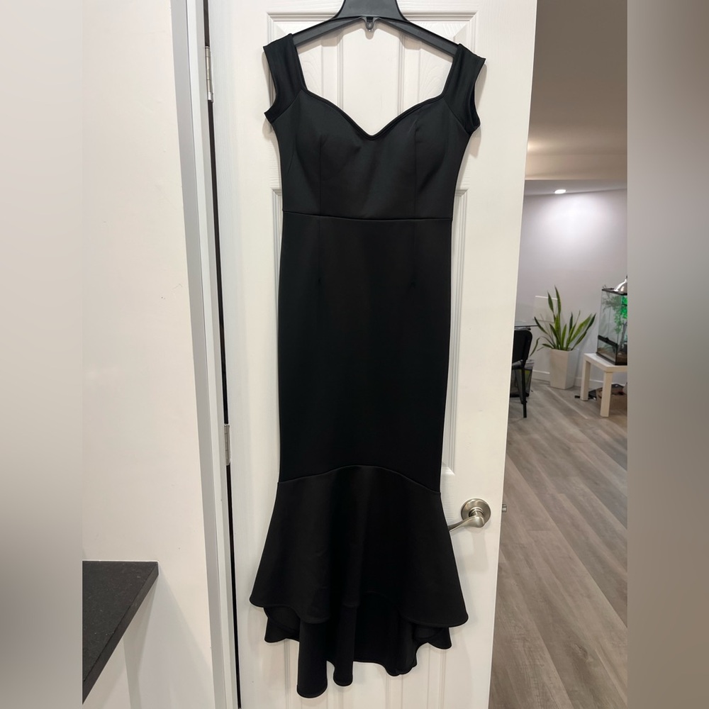 Women Elegant Black Evening Gown Dress Peplum Midi Bodycon Size Medium